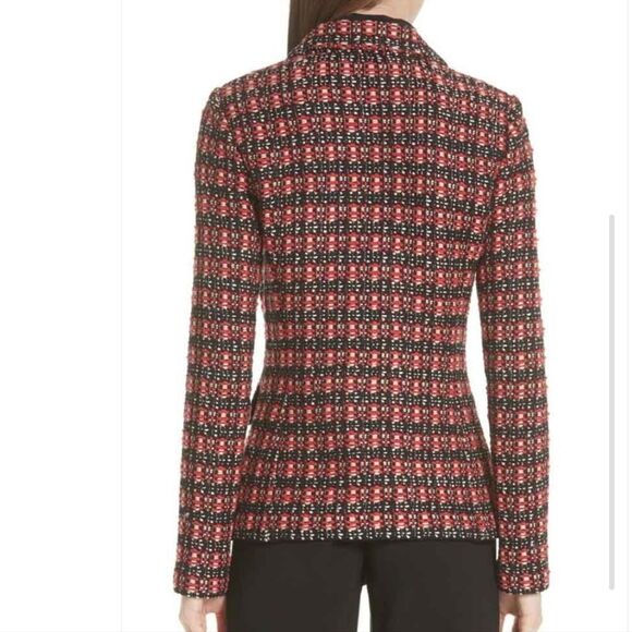 St. John Multi Black Red Tweed Single Breasted Button Blazer Jacket Sz 12 New - Picture 3 of 15